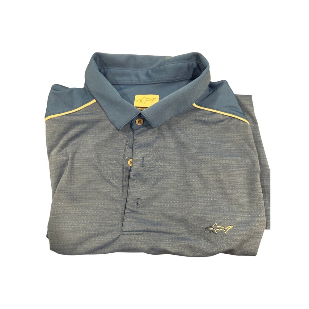 Greg Norman Play Dry Mens XL Blue Heathered Golf Polo Shirt Short Sleeve Shark